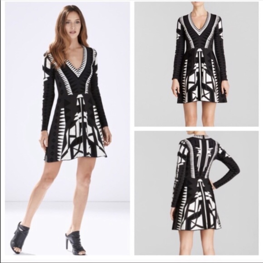 Parker Napa Black & White Long Sleeve V-Neck Dress
